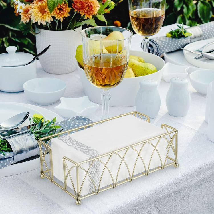 Brass Tone Metal Wire Bathroom Countertop Folded Paper Towel Holder, Vanity Disposable Napkin Storage Dispenser Tray-MyGift