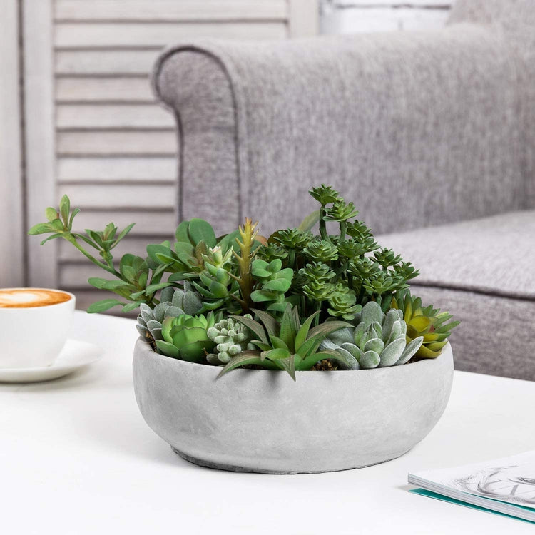 Artificial Assorted Succulent Plants in Round Gray Cement Plant Pot