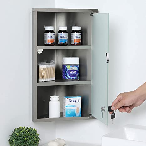 Stainless Steel Silver Corner Mount Medicine Cabinet with 3 Storage Sh –  MyGift