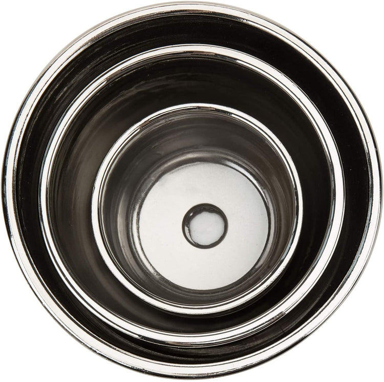 3 Piece Set, Silver Nesting Ceramic Planter Pots with Ribbed Design and Attached Saucers-MyGift