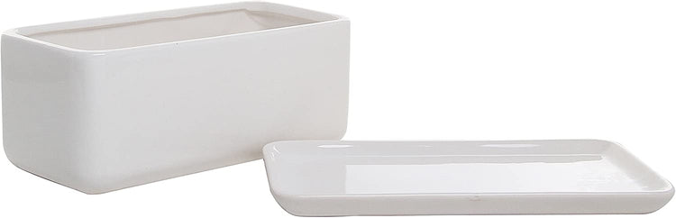 Set of 2, White Rectangular 10 inch Succulent Planter Pots with Removable Drip Tray-MyGift