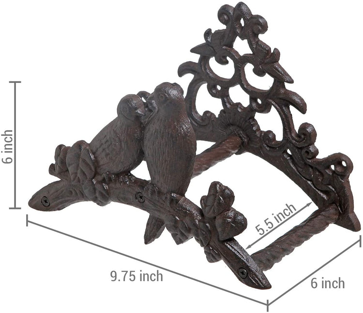 Wall Mounted Cast Iron Garden Hose Hanger Rack with Bird and Tree Branch Design-MyGift