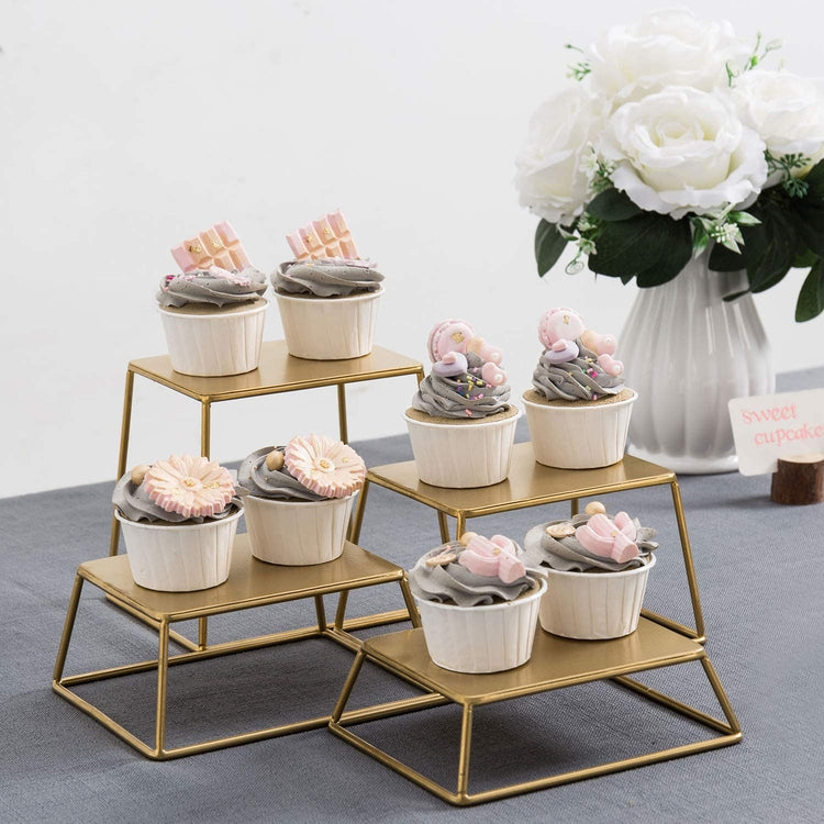 Set of 4, Brass Tone Metal Nesting Buffet Table Food, Retail Display Risers-MyGift