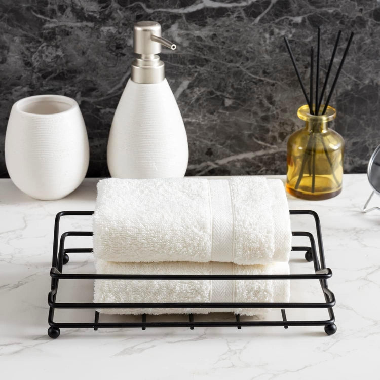 Matte Black Metal Wire Guest Vanity Countertop Folding Disposable Hand Towel Holder, Table Paper Napkin Tray