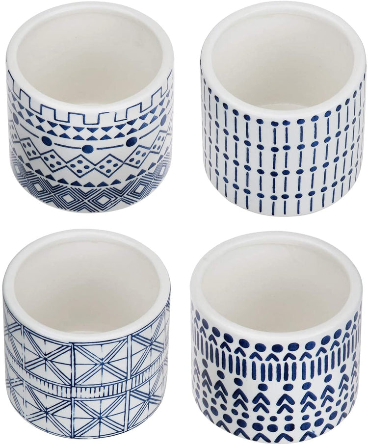 Set of 4 Mediterranean Style Blue and White Ceramic Footed Planter Pots-MyGift