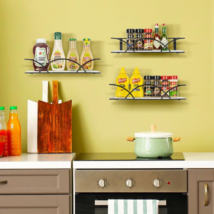 Whitewashed Wood Wall Mounted Spice Rack Shelves, Farmhouse