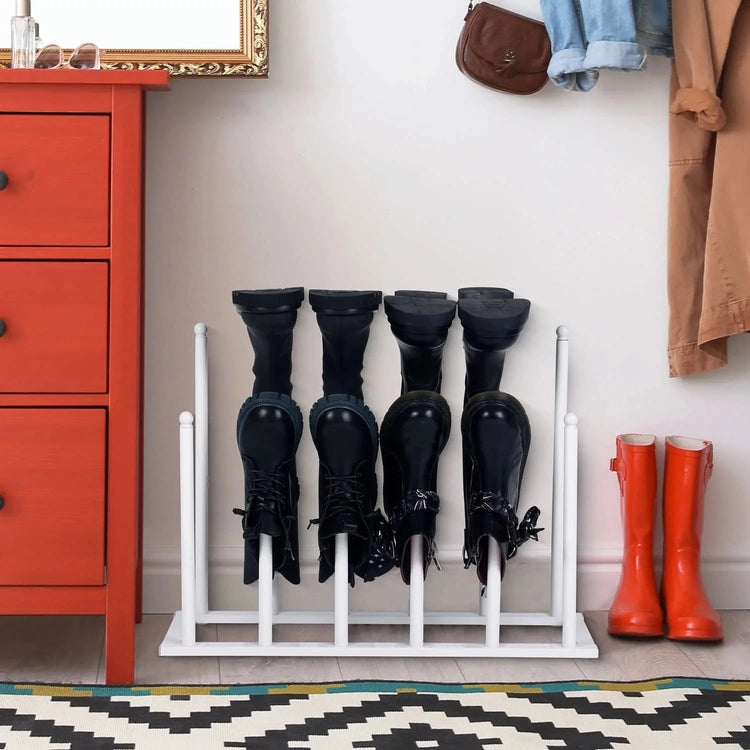 White Metal Free Standing Boot Shoe Rack Organizer, Tall Boot Shaper Storage Stand, Holds Up 6 Pairs of Tall Boots