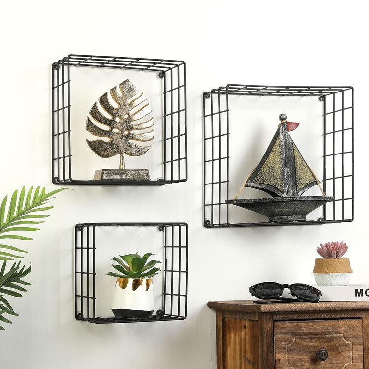 Matte Black Metal Wire Mesh Wall Mounted Square Shadow Box Style