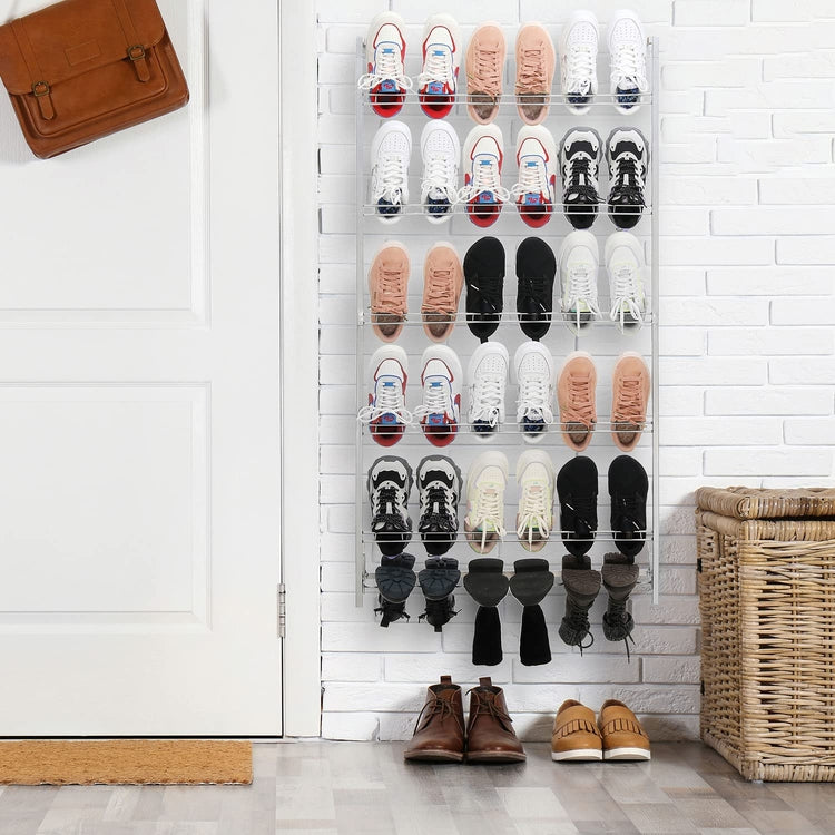 MyGift 18 Pair Wall Mounted Entryway White Metal Shoes and Boots