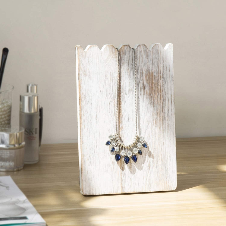 Whitewashed Wood Necklace Holder Stand, Adjustable Length Necklace