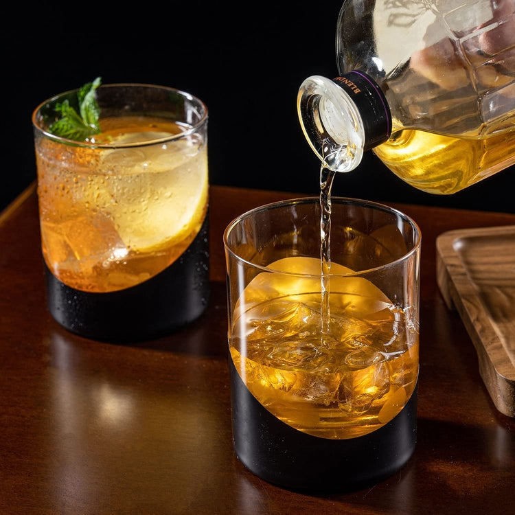 Craft Cocktail Set of 2 Double Old Fashioned Whiskey Glasses with Ice Molds