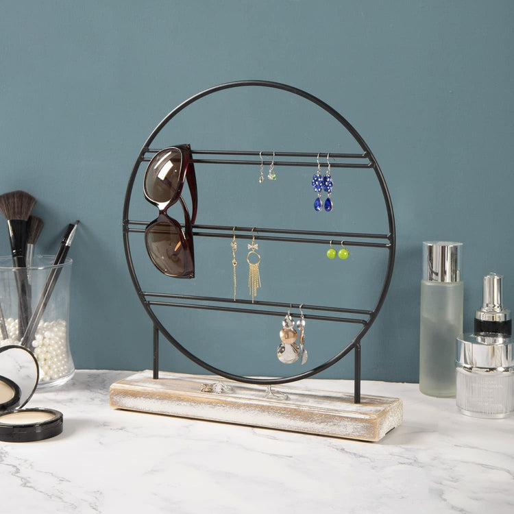 Black Metal Large Circular Earring Holder Organizer Stand with
