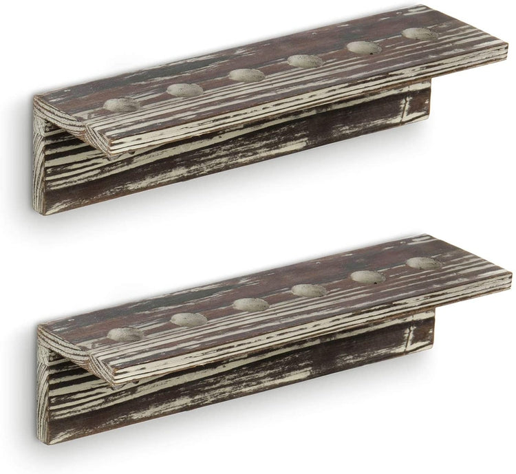Set of 2, 12-inch Wall Mounted Rustic Torched Wood Golf Ball Display Rack-MyGift