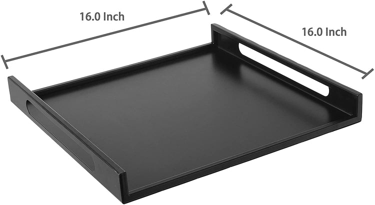 16 x 16, Square Matte Black Metal Serving Tray with Curved Cutout Handles-MyGift