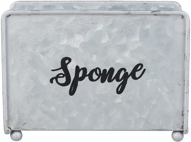 Rustic Galvanized Metal Kitchen Sponge Holder Tray with SPONGE Cursive Writing-MyGift