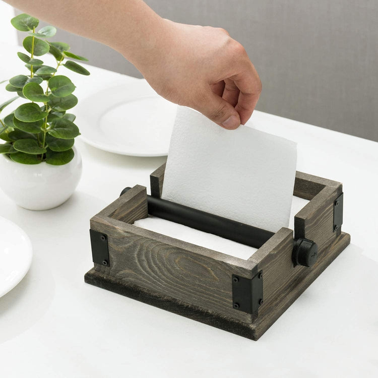 Vintage Gray Wood Napkin Holder with Industrial Pipe Weight Arm-MyGift