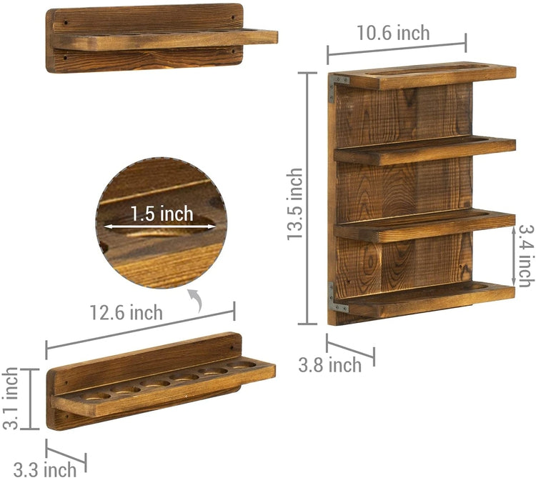 Wall Mounted Dark Brown Wood Pool Cue Stick Holder Rack for 6 Cues with Billiard Ball Storage Shelf, 3-Piece Set-MyGift