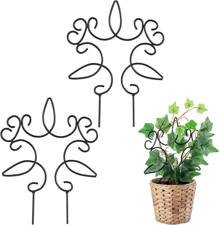 11 inch Black Metal Garden Trellis Plant Support Stakes for Potted Plants and Planter Boxes, Set of 2