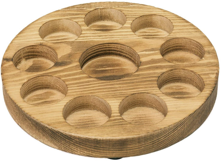 10-Slot Brown Wood Round Essential Oil Bottle Storage Display Rack-MyGift