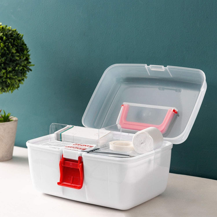 Clear Top First Aid Portable Storage with Removable Tray, Family Emergency Kit Travel Case-MyGift