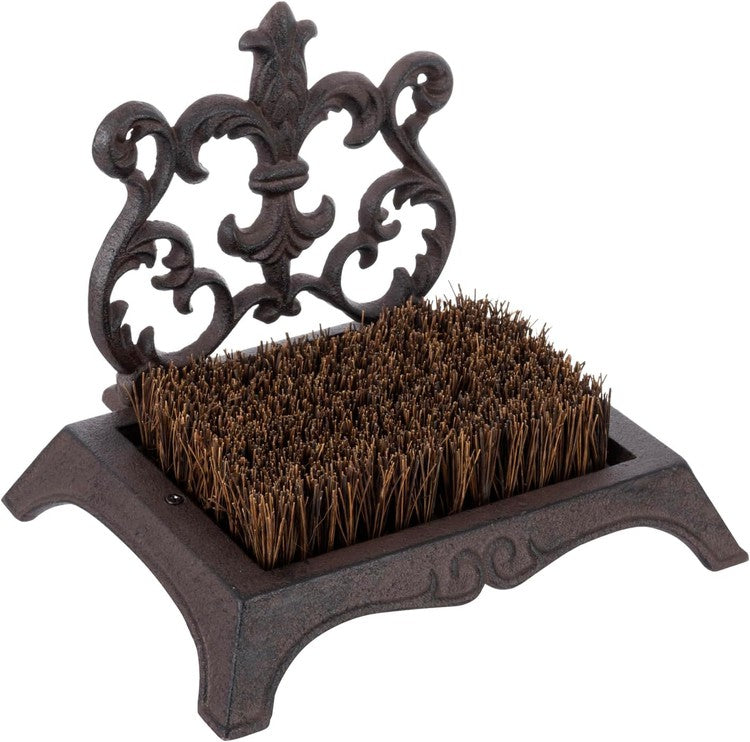 Dark Brown Cast Iron Shoe Scrubber with Vintage Baroque Scrollwork