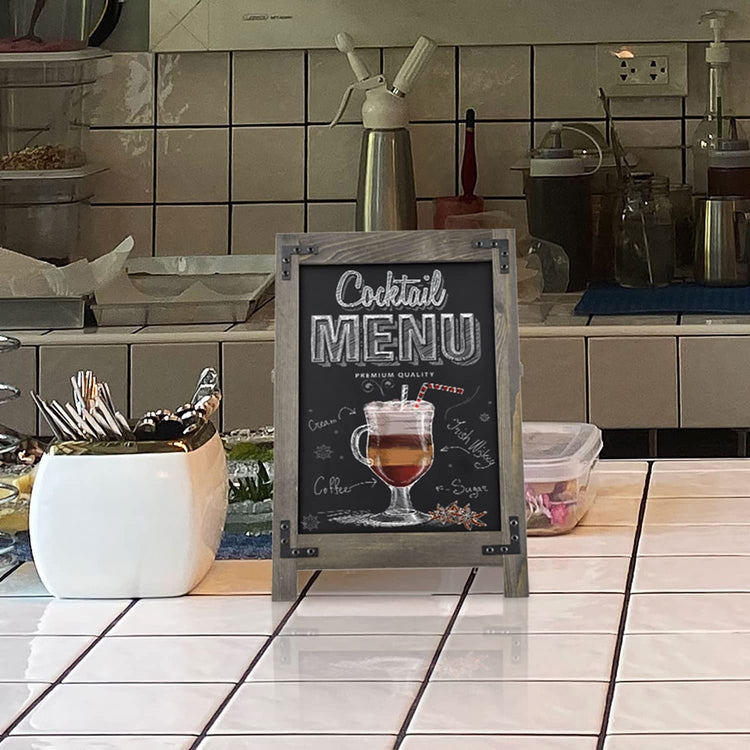 A-Frame Tabletop Double Sided Chalkboard Sign, Vintage Gray Wood Framed Freestanding Blackboard Sign