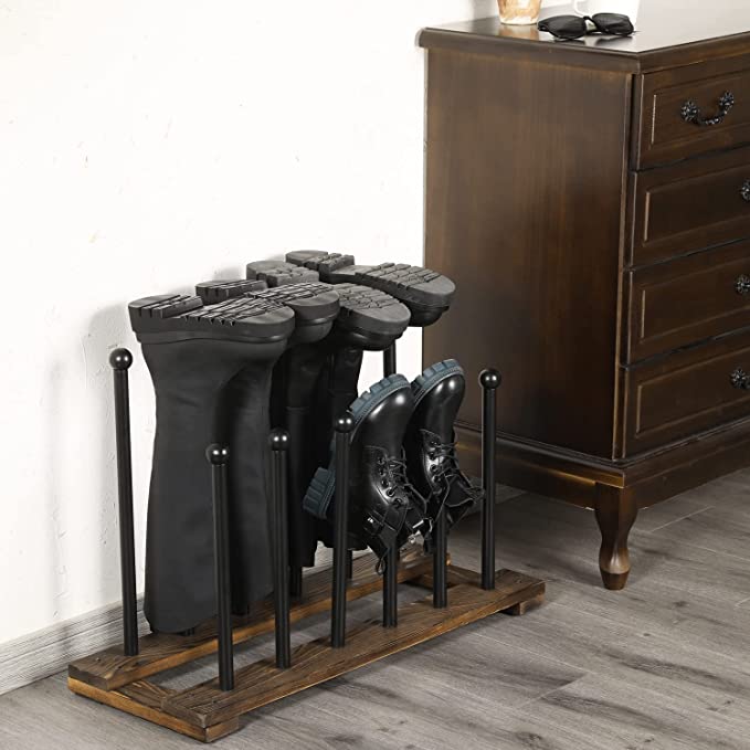 Modern Black Metal Freestanding Boot Rack Organizer, Shoe Storage Rack-MyGift