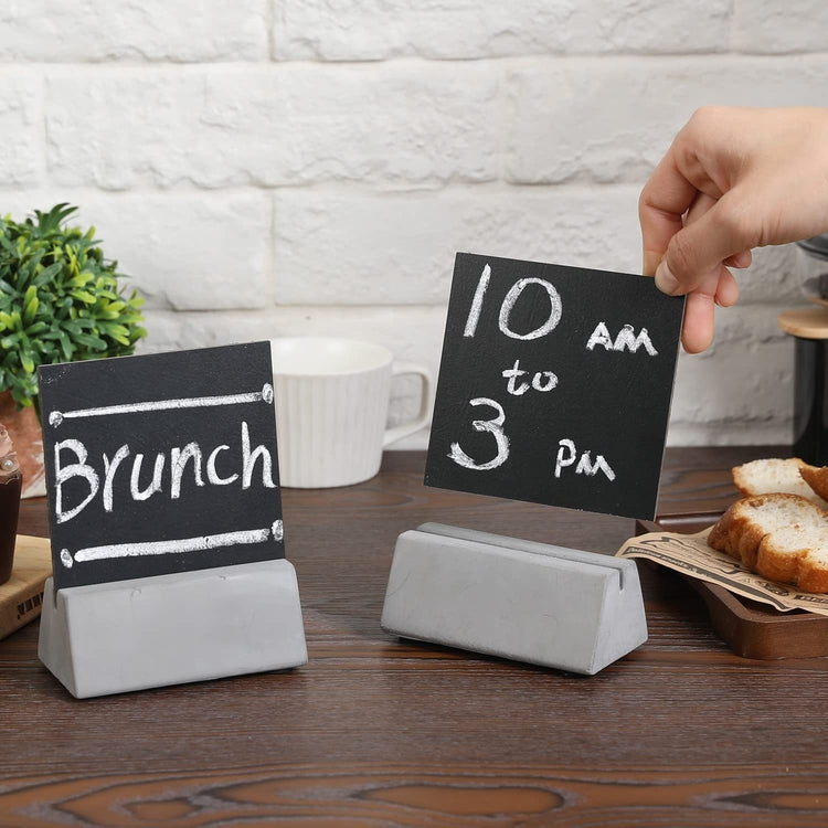 Mini Chalkboard Tabletop Sign, Reusable Double-Sided Small Chalkboard Signs with Gray Cement Base Stand, Set of 4
