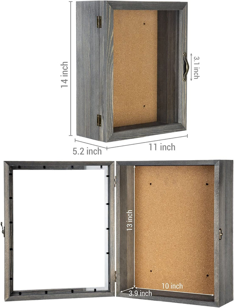 11x14 Gray Wood Shadow Box with Cork Backing, Wall Mounted Display Case with Clear Acrylic Front Window Panel-MyGift