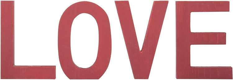 Tabletop Red Wood Block LOVE Decorative Sign, Standing Cutout Letters-MyGift