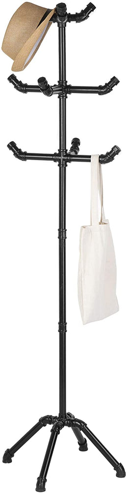 65-Inch Industrial Black Metal Pipe Coat Stand with 10-Hooks-MyGift