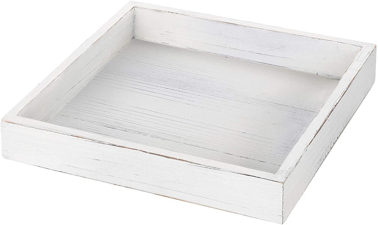 10-Inch White Wood Square Vintage Serving Tray-MyGift