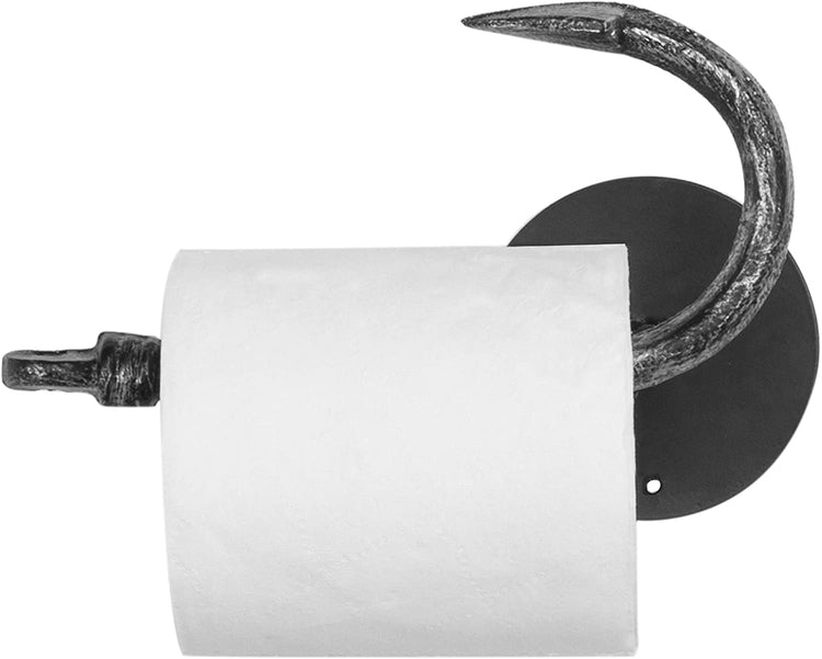 Wall-Mounted Black Cast Iron Fishing Hook Style Toilet Paper Holder-MyGift