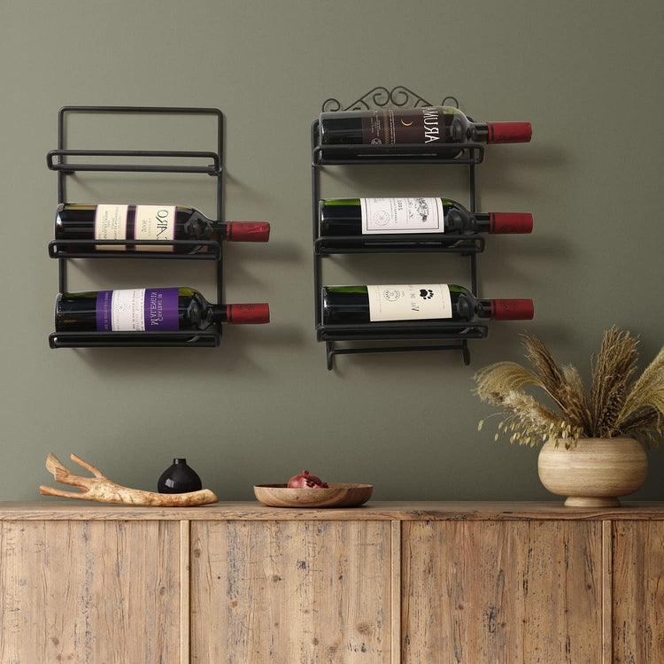 Scrollwork Matte Black Metal Wire 6 Wine Bottle Holder Wall Display Rack-MyGift