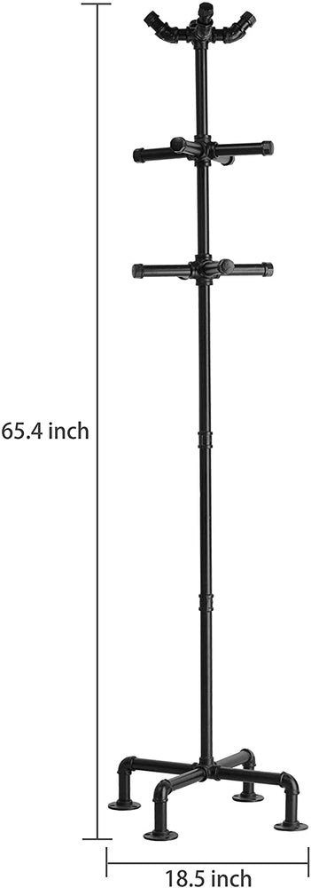 65-Inch Industrial Black Metal Pipe 12-Hook Coat Stand-MyGift