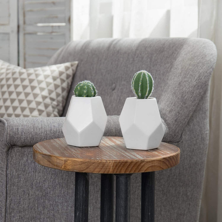 White Matte Ceramic Geometric Planter Flower Vases, Set of 2
