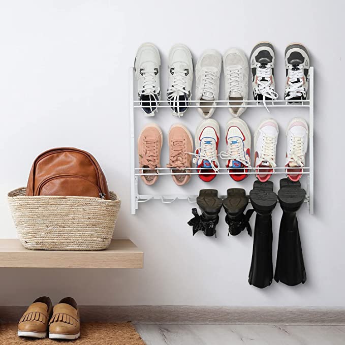 9-Pair Hanging Shoe Organizer,  Wall Mounted Metal Boot Organizer and Shoe Rack