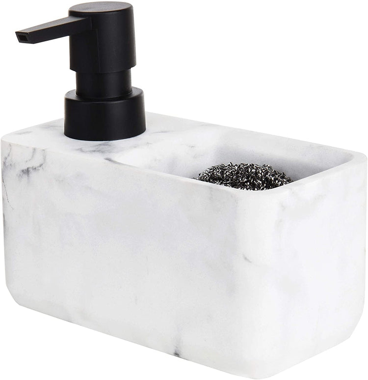Faux Marble White Resin Dish Soap Dispenser with Sponge Holder