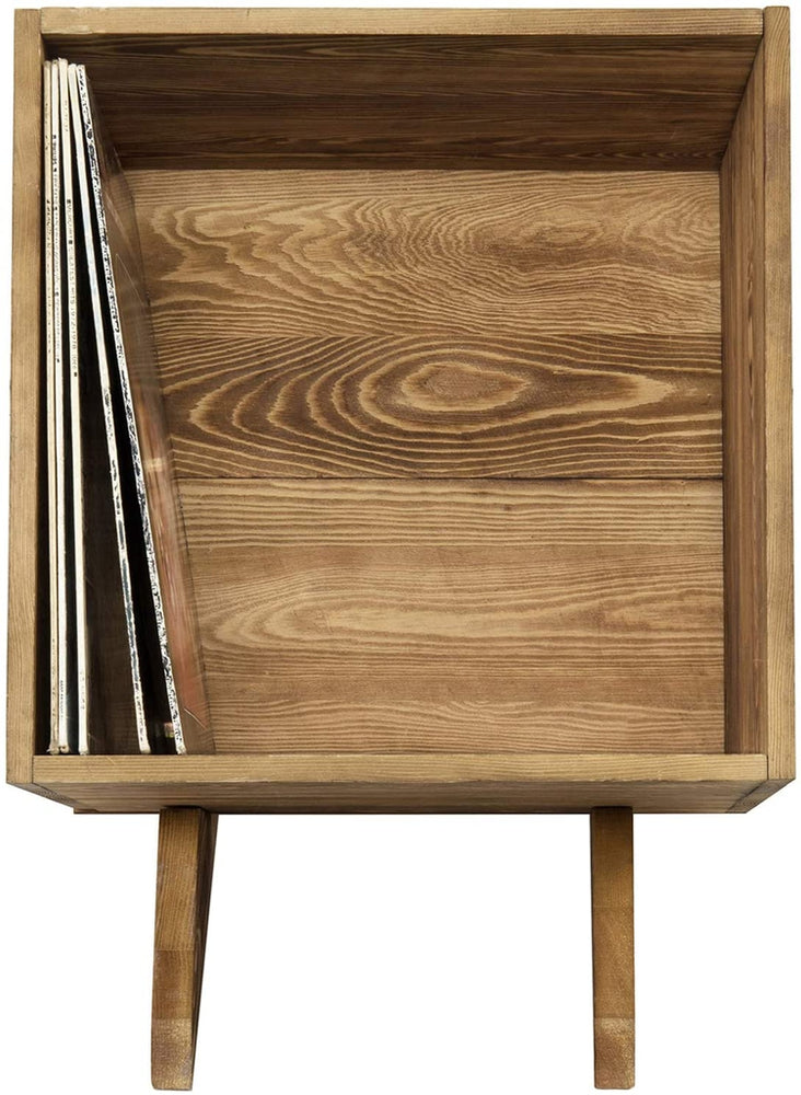 Burnt Solid Wood Record Holder, Rustic Vinyl Album Organizer Storage Crate-MyGift