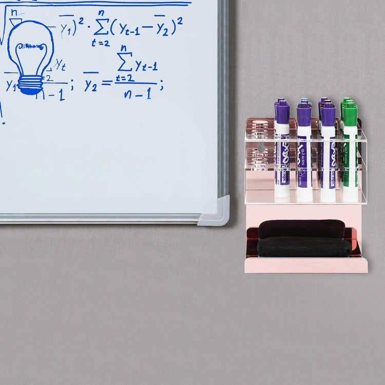 Wall Mounted Rose Gold Acrylic 15-Slot Dry Erase Whiteboard Marker and Eraser Storage Holder Stand