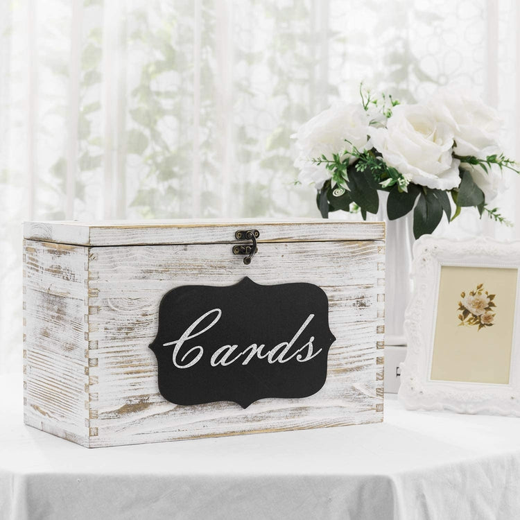 Whitewashed Wood Card Gift Box with Slotted Lid and Chalkboard Label-MyGift