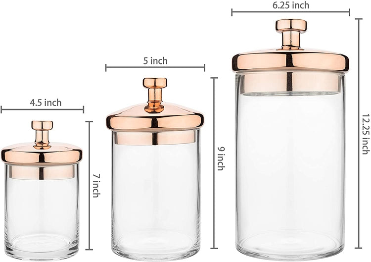 Set of 3 Clear Glass & Copper-Toned Metallic Kitchen & Bathroom Storage Containers Terrarium Jars-MyGift