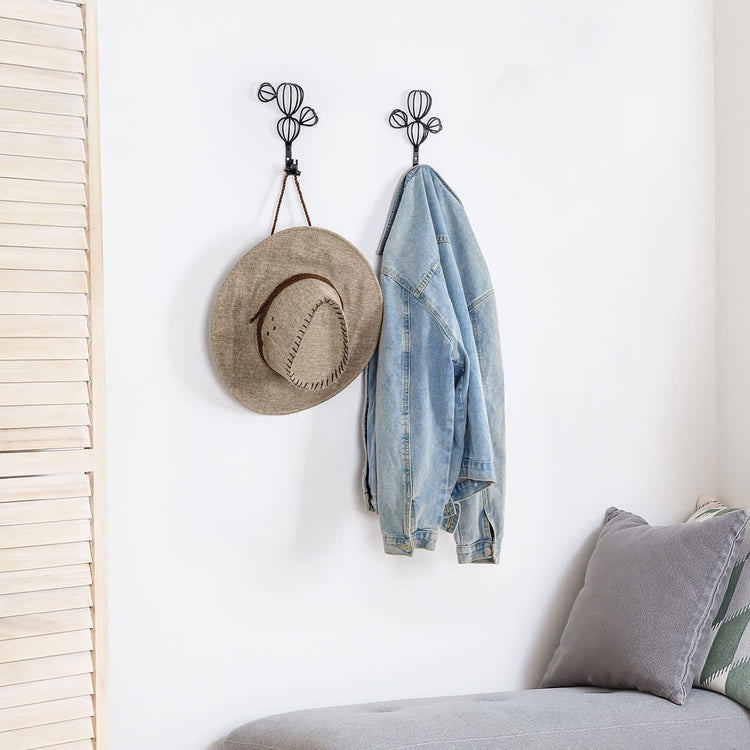 Wall-Mounted Black Metal 3D Cactus Shape Entryway Coat Hooks, Set of 2