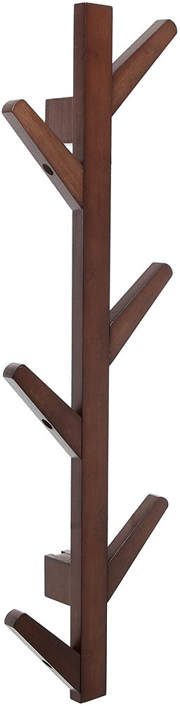 Modern Brown Bamboo Wall Mounted 6 Hook Hanging Coat & Hat Rack for Entryway