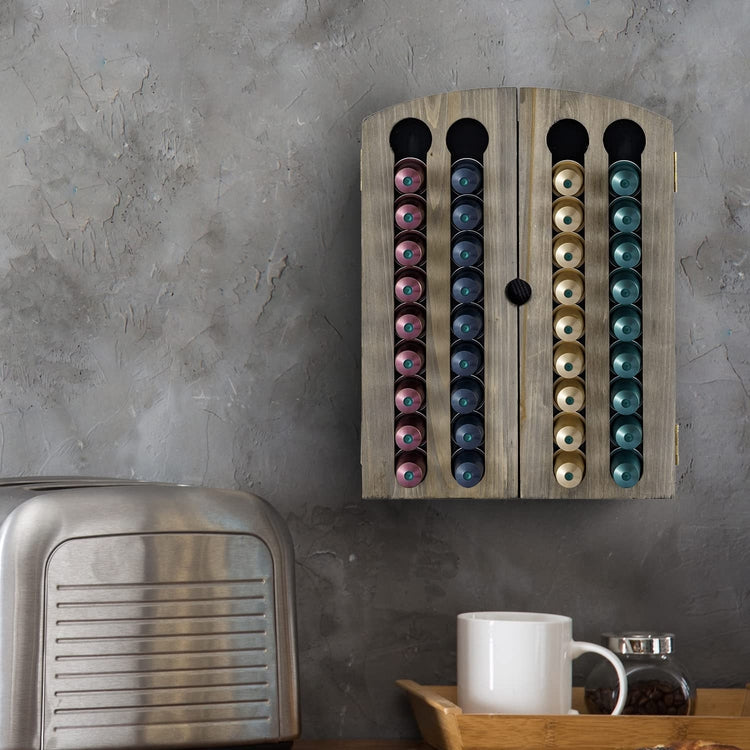 Gray Wood Wall Mounted Nespresso Coffee Pod Holder Magnetic Door – MyGift