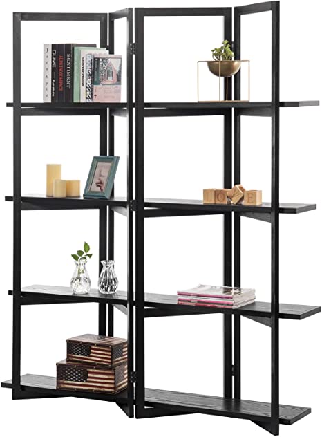 4 Tier Black Display Shelf Rack, Wood Room Divider with 4 Shelves-MyGift