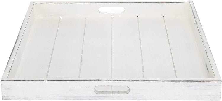 Set of 2, Vintage White 19-Inch Square Serving Tray with Cutout Handles-MyGift