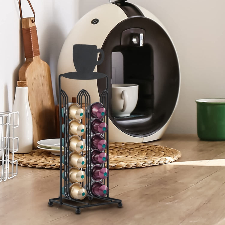Matte Black Metal Wire Tabletop Nespresso Coffee Pod Holder with Laser Cutout Coffee Cup Decoration