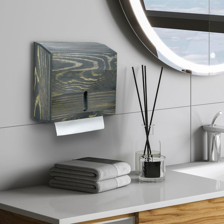 Wall Mounted Gray Solid Wood Bathroom Paper Towel Dispenser