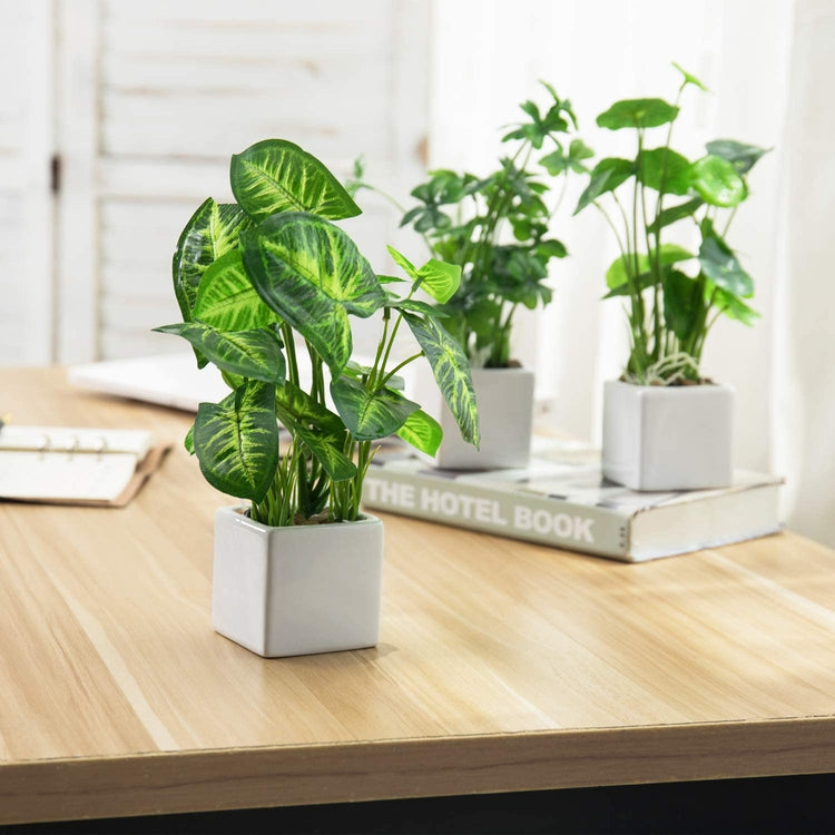 artificial white potted plants Assorted Artificial Plants in White Square Ceramic Pots, Set of 3